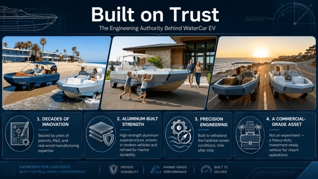 Why Does WaterCars 25+ Years of Engineering Make It the Most Trusted Amphibious Vehicle Brand for Resort Operators - WaterCar Trust on Watercar EV